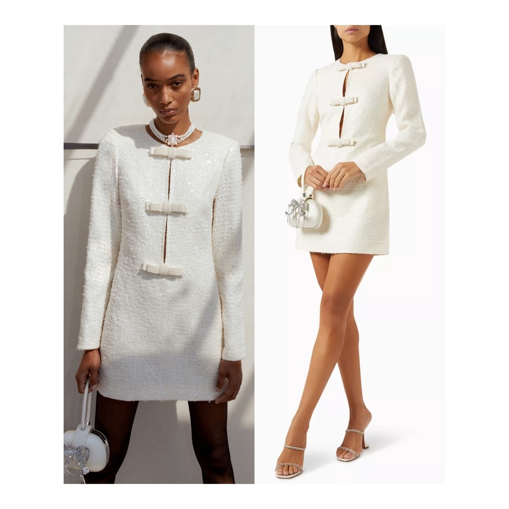 NEW Self-Portrait Women's Boucle Diamante Bow Mini Dress $555 - Size US 8 / UK 8